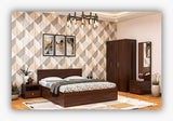 Premium 4‑piece bedroom set featuring a stylish bed ( 5' x 6' ) with 2 Side tables, 1 wardrobe ( 4' x 7' ) ,1 Dressing table with mirror ( 2.5' x 7' ). Crafted from high‑quality wood  by kleve World