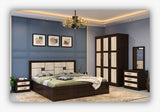 Premium 4‑piece bedroom set featuring a stylish bed ( 5' x 6' ) with 2 Side tables, 1 wardrobe ( 4' x 7' ) ,1 Dressing table with mirror ( 2.5' x 7' ). Crafted from high‑quality wood  by kleve World